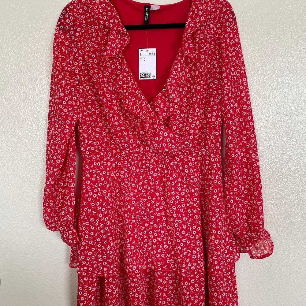 H&M Divided Orange Chiffon Dress Size Medium